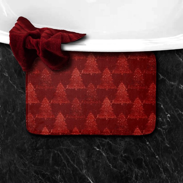 Classic Christmas Tree | Festive Rich Crimson Red Bath Mat (Creator Uploaded)