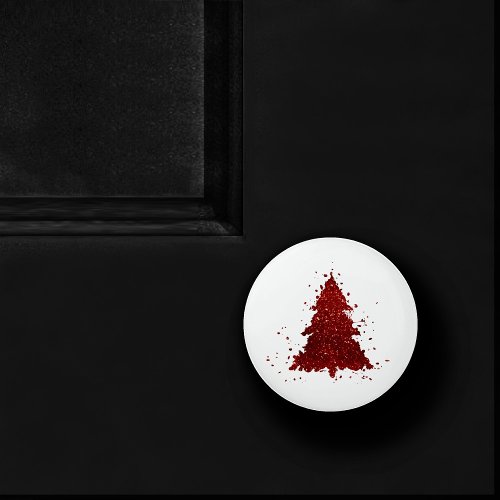 Classic Christmas Tree  Festive Rich Crimson Red Ceramic Knob