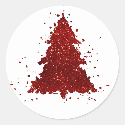 Classic Christmas Tree  Festive Rich Crimson Red Classic Round Sticker