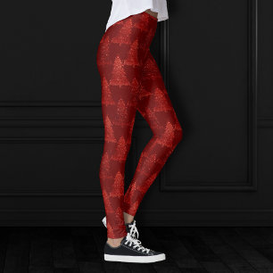 Classic Christmas Tree Festive Rich Crimson Red Leggings
