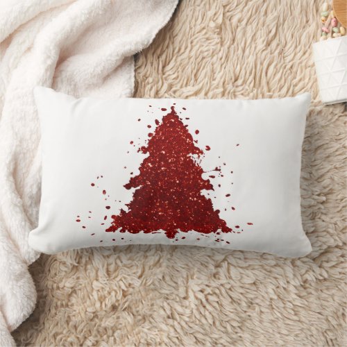 Classic Christmas Tree  Festive Rich Crimson Red Lumbar Pillow
