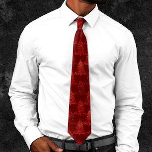 Classic Christmas Tree Festive Rich Crimson Red Neck Tie