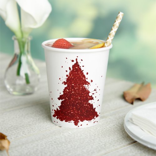 Classic Christmas Tree  Festive Rich Crimson Red Paper Cups