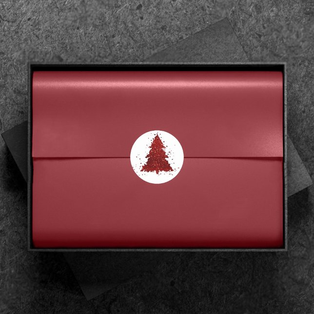 Classic Christmas Tree | Festive Rich Crimson Red Round Sticker (Creator Uploaded)
