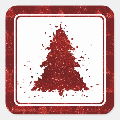 Classic Christmas Tree  Festive Rich Crimson Red Square Sticker