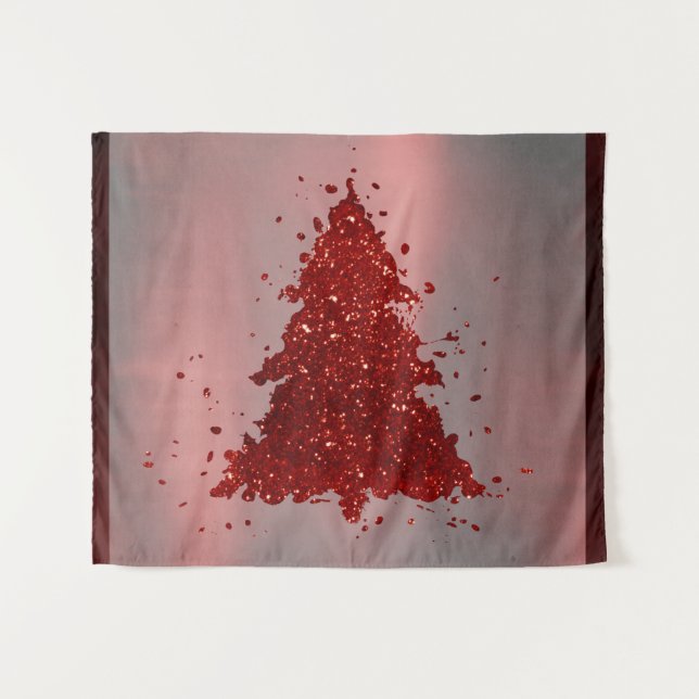 Classic Christmas Tree | Festive Rich Crimson Red Tapestry (Front (Horizontal))