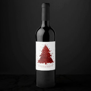 Classic Christmas Tree Festive Rich Crimson Red Wine Label