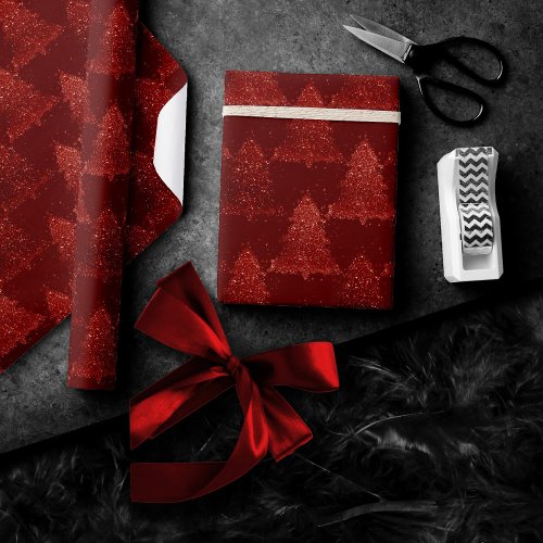 Classic Christmas Tree  Festive Rich Crimson Red Wrapping Paper