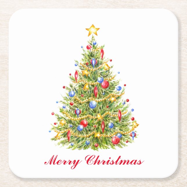 Classic Christmas Tree Merry Christmas Coasters (Front)