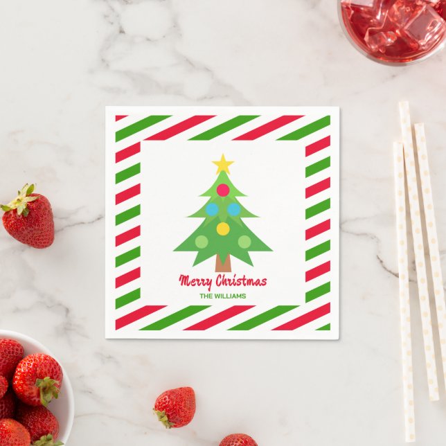 Classic Christmas Tree Red And Green Party Paper Napkins (Insitu)