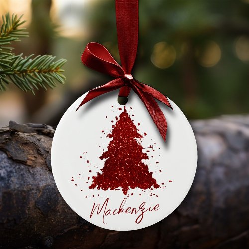Classic Christmas Tree  Rich Crimson Red Custom Ceramic Ornament