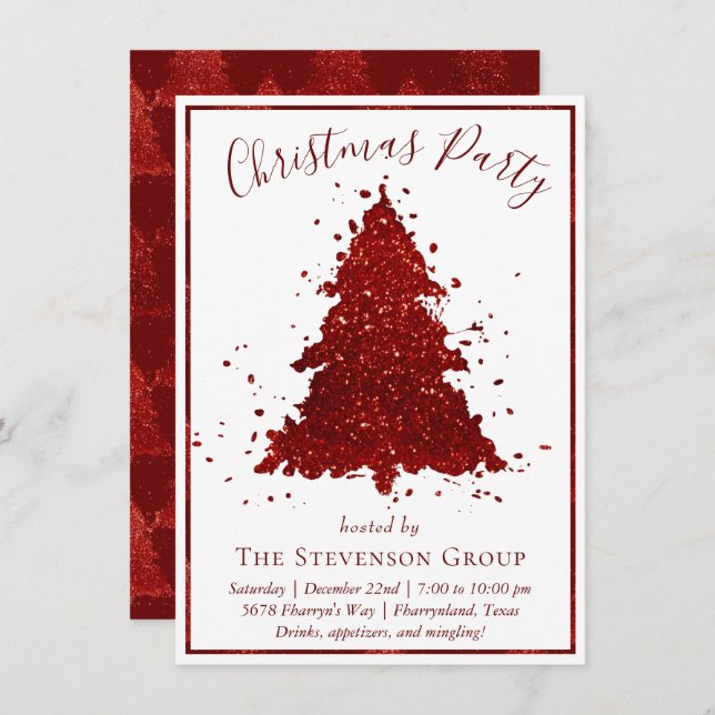 Classic Christmas Tree | Rich Crimson Red Party Holiday Card (Front/Back)