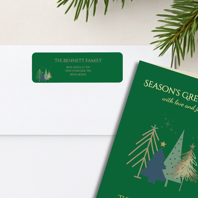 Classic Christmas Tree Seasons Greetings Gold Foil Label (Creator Uploaded)