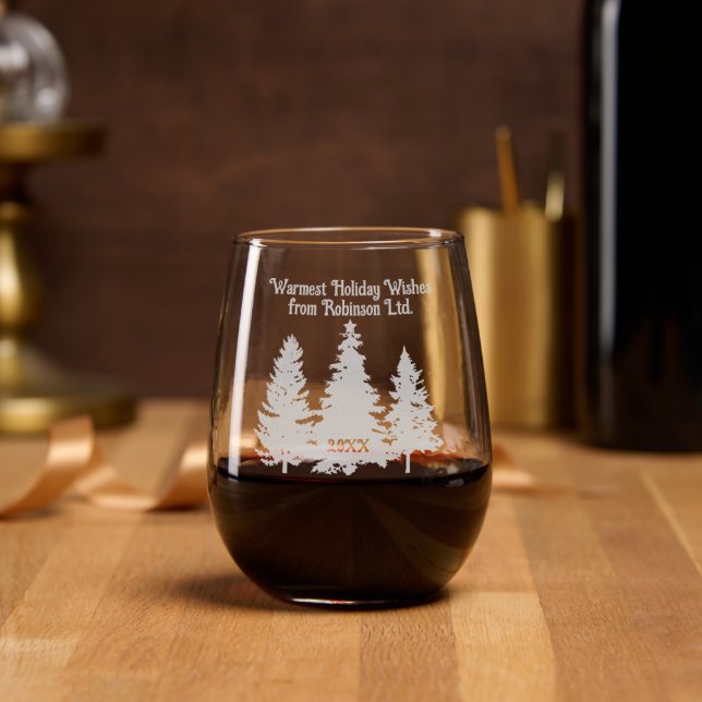 Classic Christmas Tree Sihlouette Holiday  Stemless Wine Glass (Party)