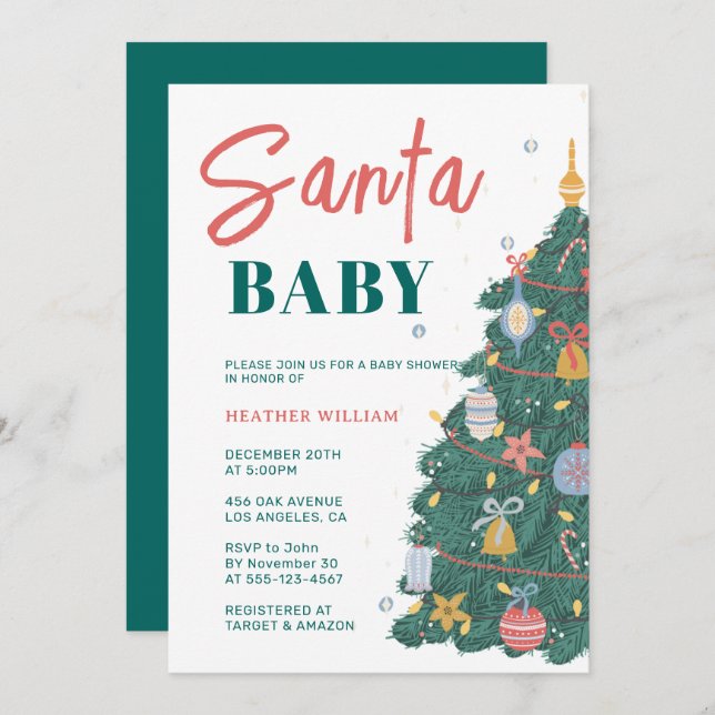 Classic Christmas Tree Winter Retro Baby Shower Invitation (Front/Back)