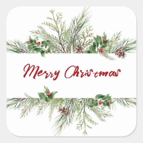 Classic Christmas Tree Wreath Happy Holiday Season Square Sticker