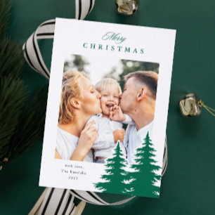 Classic Christmas Trees 3 Photo Holiday Letterpress Photo Cards