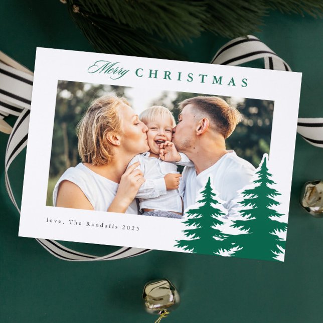 Classic Christmas Trees Photo Holiday Letterpress Photo Cards (Green Christmas Trees Photo Holiday Letterpress Cards.)