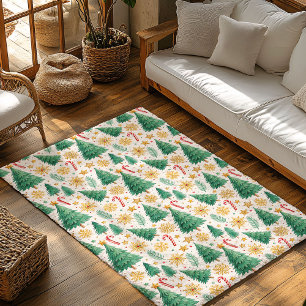 Classic Christmas Trees Red Green Area Rug