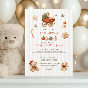 Classic Christmas Vintage Stroller Baby Shower Invitation