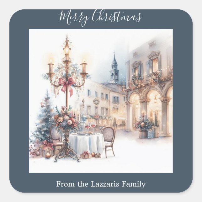 Classic Christmas Watercolor Image Square Sticker (Front)