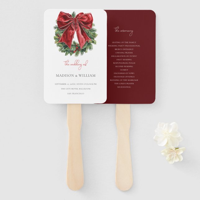 Classic Christmas Wedding Ceremony program Hand Fan (Front and Back)