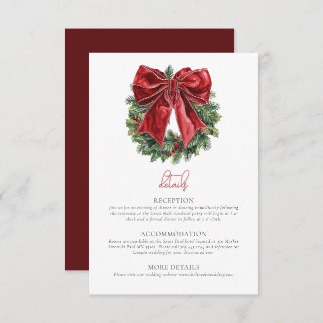 Classic Christmas Wedding Details Enclosure Card (Front/Back)