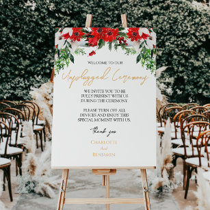 Classic Christmas Wedding Unplugged Ceremony Sign