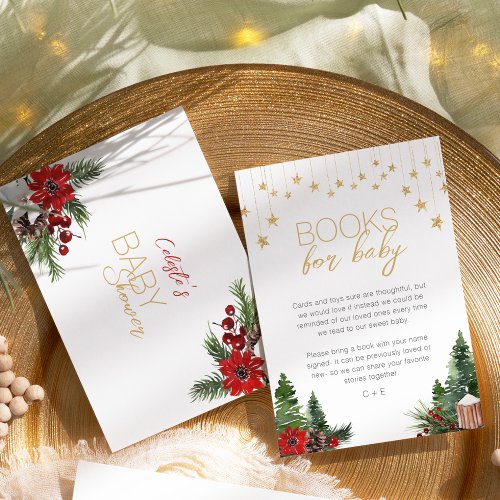 Classic Christmas White Baby Shower Book Request Enclosure Card