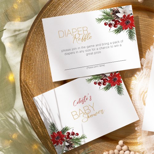 Classic Christmas White Baby Shower Diaper Raffle Enclosure Card