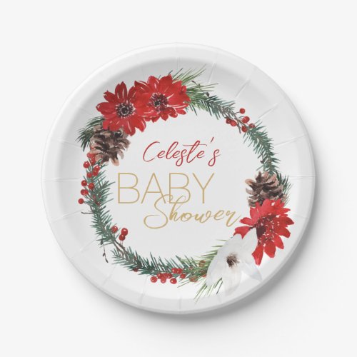 Classic Christmas White Baby Shower Paper Plates