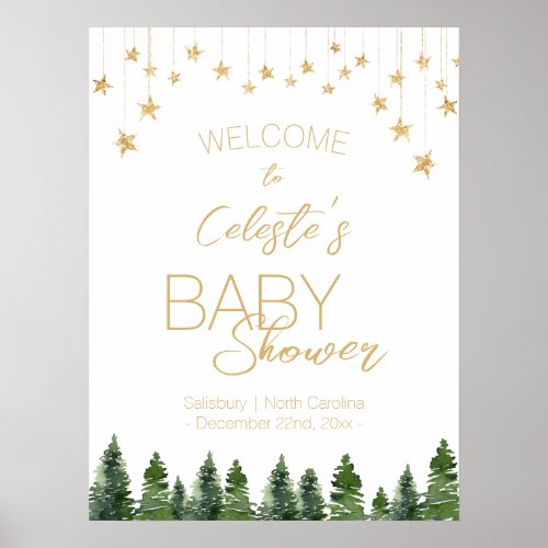 Classic Christmas White Baby Shower Welcome Poster