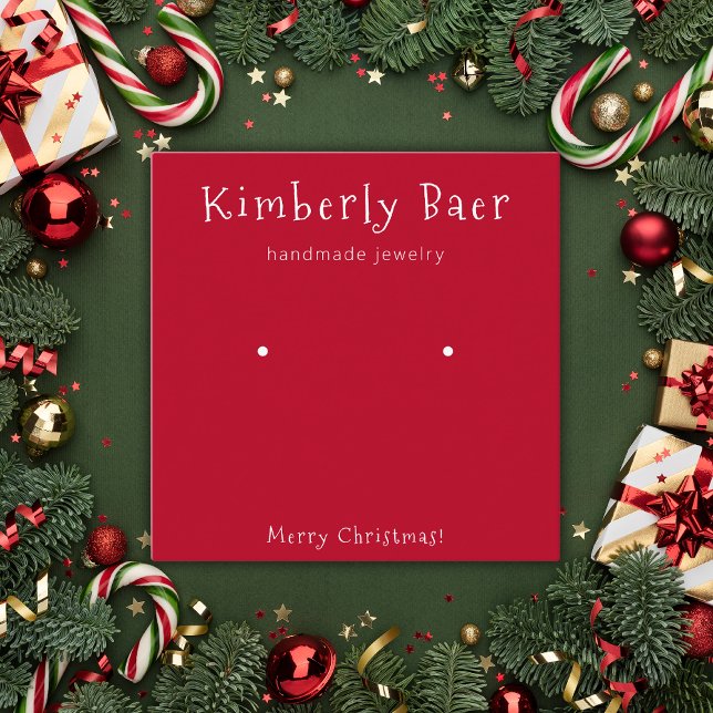 Classic Christmas White Red Earring Display Square Business Card (Creator Uploaded)