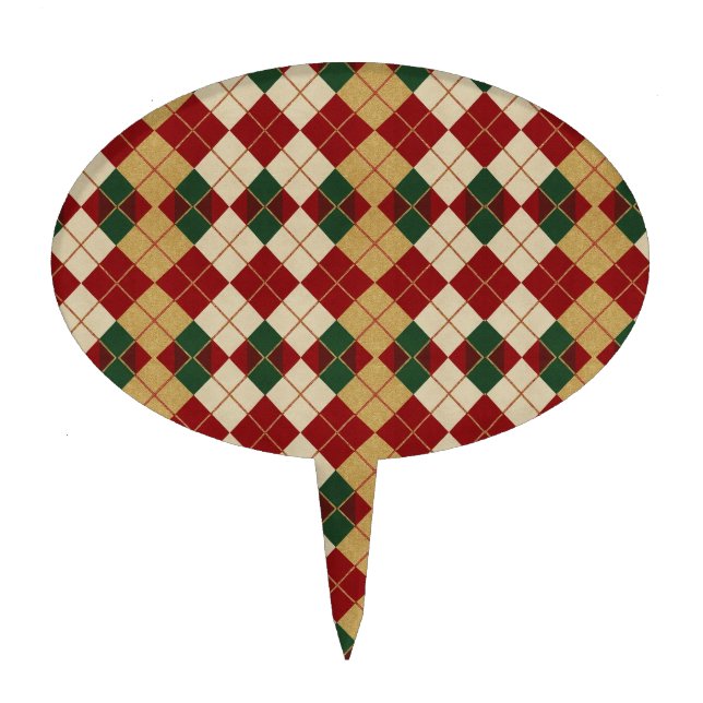 Classic, Christmas/winter argyle patterned Cake Topper (Front)