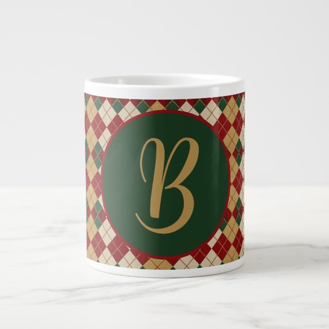 Classic, Christmas/winter argyle patterned Giant Coffee Mug (Front)