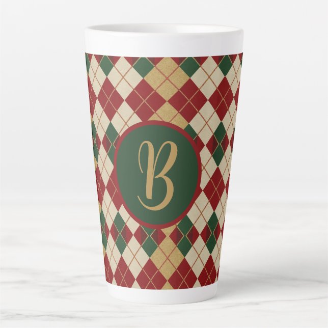 Classic, Christmas/winter argyle patterned Latte Mug (Front)