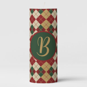 Classic, Christmas/winter argyle patterned Pillar Candle