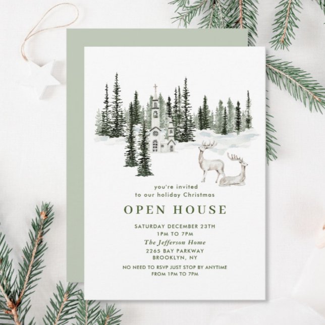 Classic Christmas Winter Forest Holiday Open House Invitation (Creator Uploaded)