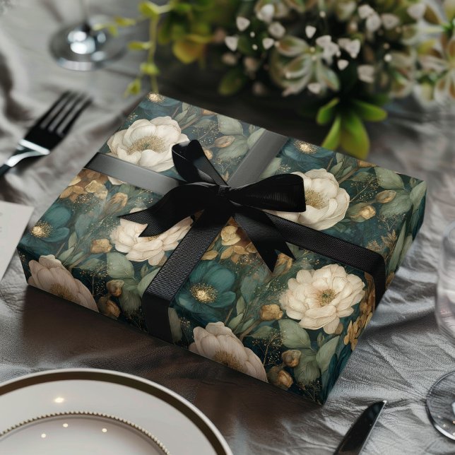 Classic Christmas Winter Green and White Floral Wrapping Paper Sheets (Creator Uploaded)
