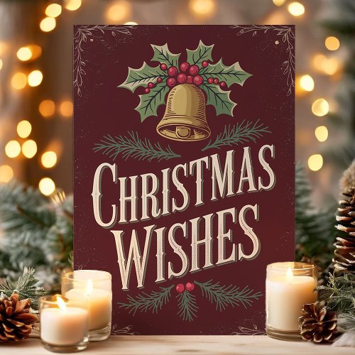 Christmas Greeting Cards 12 Classic Christmas Wishes Vintage Bell Holiday Card
