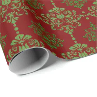 Classic Christmas Wrap Damask Red Green Wrapping Paper