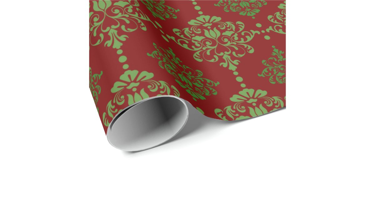 Classic Christmas Wrap Damask Red Green Wrapping Paper