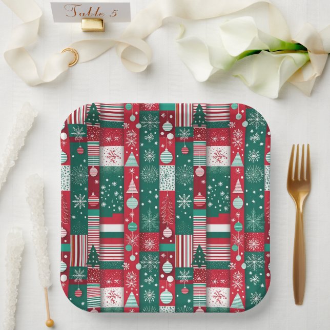 Classic Christmas Wrapping Paper Pattern Plates (Wedding)
