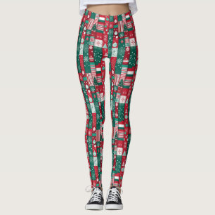 Classic Christmas Wrapping Paper Pattern Red Green Leggings