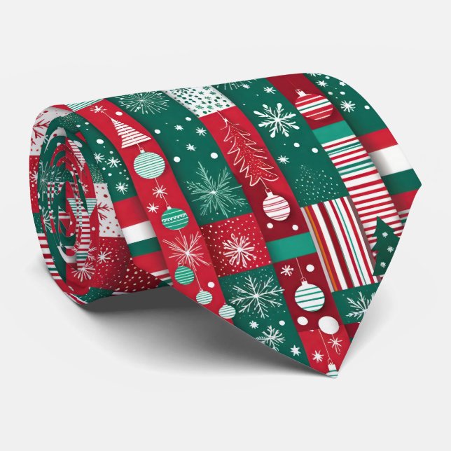 Classic Christmas Wrapping Paper Pattern Red Green Neck Tie (Rolled)