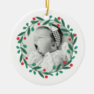 Classic Christmas Wreath Babys 1st Christmas Ceramic Ornament