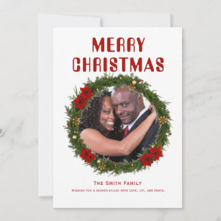 Classic Christmas Wreath Family Photo Holiday Card