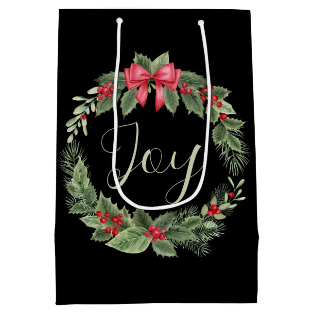 Classic Christmas Wreath Joy Medium Gift Bag (Back)