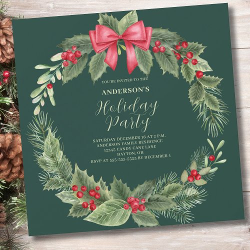 Classic Christmas Wreath Party Invitation