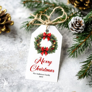 Classic Christmas Wreath Personalized Gift Tags